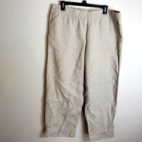 Pure J. Jill linen pull on LaggenLook crop straight leg pants beige sz L tall - Picture 1 of 8